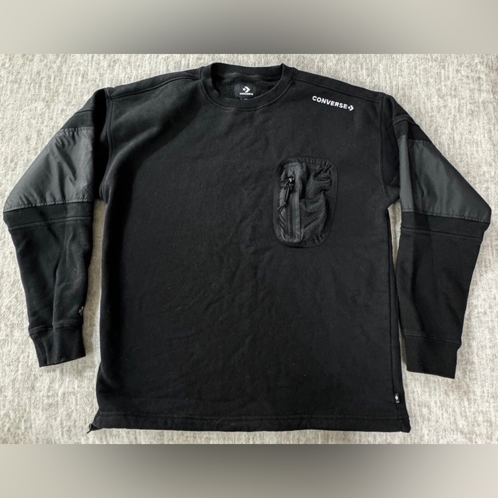 Converse Sweatshirt Mens Black Drawstring Long Sleeve Embroidered Logo Medium